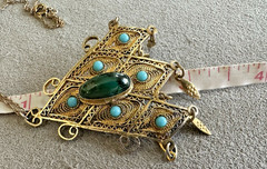 Israel 935 Sterling Gold Eilat King Solomon Filigree Brooch Pendant Necklace 18″