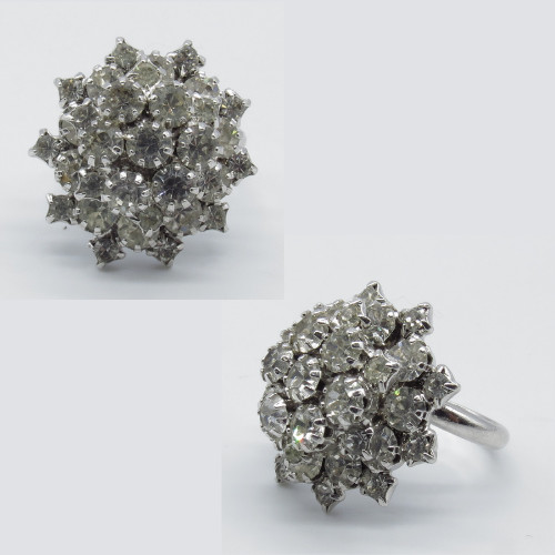 VTG Tammey Jewels Clear Rhinestone Princess Ring Sz 5.25 Adjustable Silver Tone