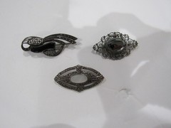 Vintage Black Clear Rhinestones Crystals Brooches Pins (lot of 12)