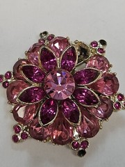 Vintage Figural Fucshia Pink Rhinestone Brooch Pin Signed EDLEE Clip On Earrings
