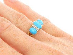 Antique 1.65Ct Turquoise, 0.24Ct Diamond and 15k Yellow Gold Ring Circa 1890