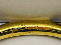 Vintage Asian Style Tiger’s Eye Gold Tone Hinged Bangle Bracelet