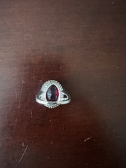 Vintage 925 Sterling Silver Large Red Oval Halo Cocktail Statement Ring Size 8