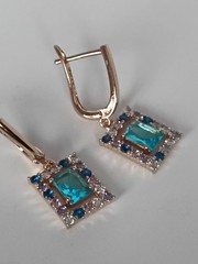 Vintage 1990-s 14 Ct Rolled Gold Aquamarine Zircons Earrings – Hallmarked 585 RG