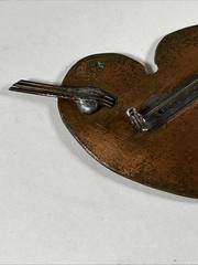 VINTAGE COPPER BROOCH & CLIP EARRINGS ARTIST PALETTE PAINT BRUSHES NICE