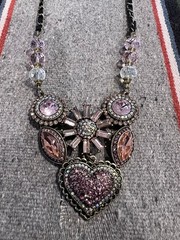 Vintage Betsy Johnson Necklace Pink Gems Costume Jewlery