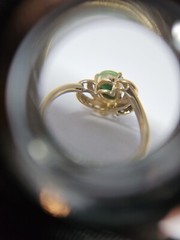 Vintage 14K Yellow Gold Jade & Diamond Ring Signed FJG35 14K Sz 6 2.37g