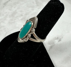 Sterling Silver Signed Turquoise Ring – Vintage Old Pawn – Size 6.25