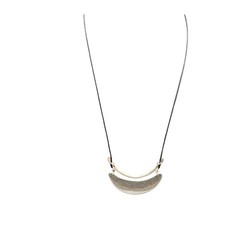 VTG Black Cord Geometric Crescent Pendant Necklace Silver Tone