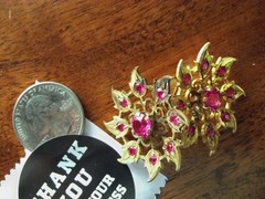 vintage post earrings pink stone unknown siam goldtone apen back artisan carved