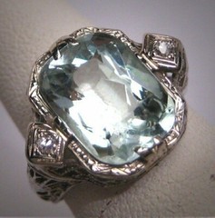 Vintage Art Deco Style 6.00Carat Aquamarine Lab Created Diamond 925 Silver Ring