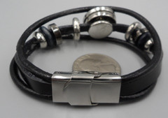 Galaxy Solar System Wrap Bracelet Leather Hematite Wood Stainless Steel Vtg 8″
