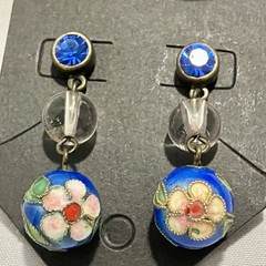 Lot Of 2 Beaded Dangle Drop Ball Earrings Blue Pink Floral Boho Spring Time