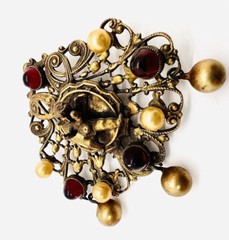 JOSEFF of HOLLYWOOD Cherub Red Bullet Glass Brooch Signed Vintage Jewelry
