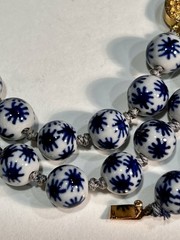 VINTAGE! Chinese 56 BEAD Necklace Hand-Knotted Porcelain BLUE & WHITE STARS 33”