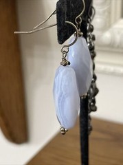 Blue Lace Agate Earrings Dangle Stone Black Chandelier Earrings Lot 2 Pair