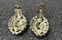 Vtg Uranium Glass Clip On Earrings Marquise Shape w/ 2 Main Stones Uranium