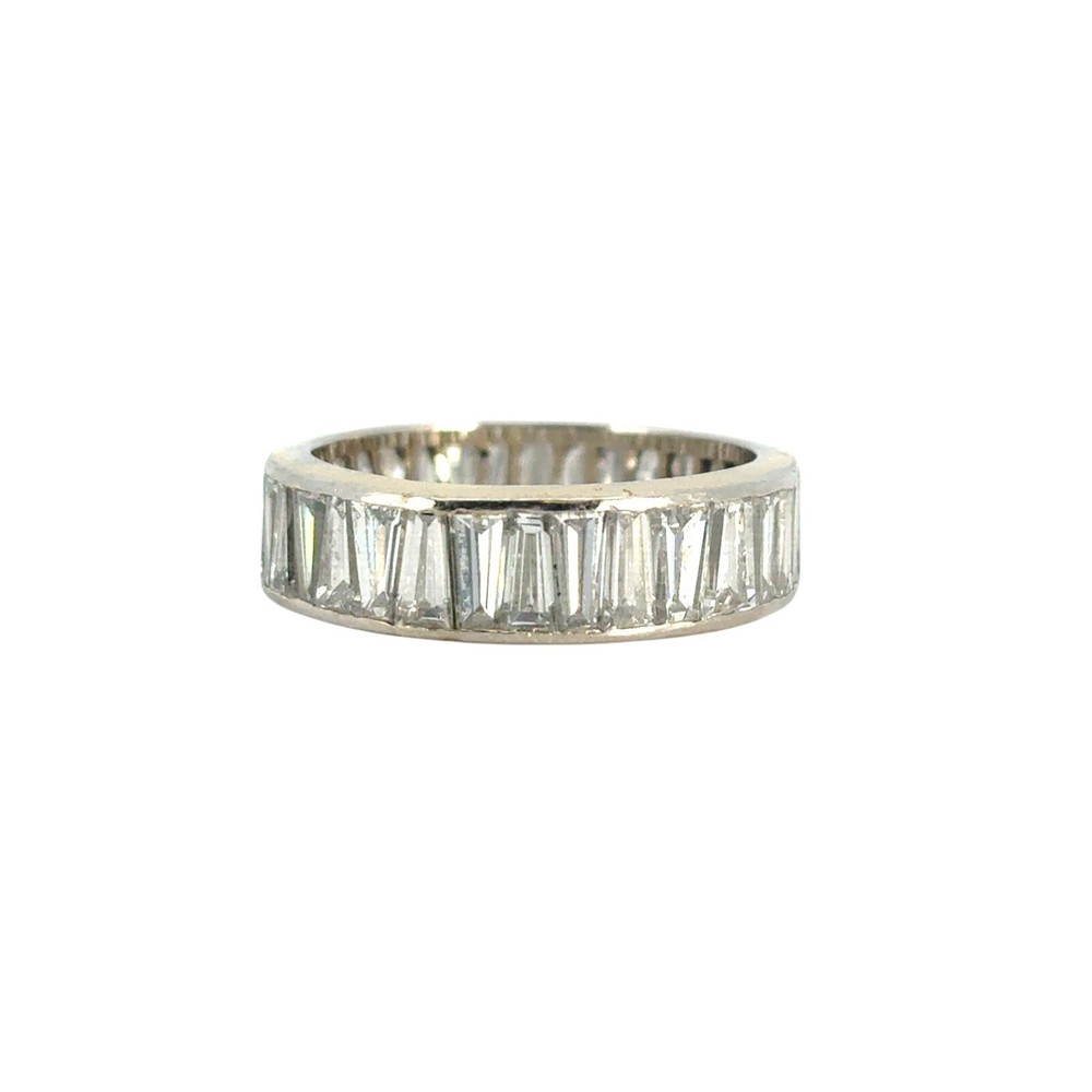 Vintage 14k White Gold Trapezoid Baguette Diamond Eternity Ring Band
