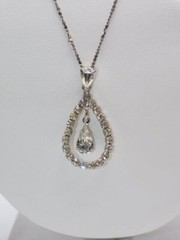 B167-VINTAGE NECKLACE~PPC/STERLING~CLASSIC PENDANT~PRONG SET STONES~17″