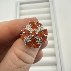 Chuck Clemency Ring Orange Gemstone Sterling Silver STS 8.25 Cluster QVC 925
