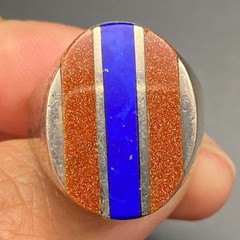 Vintage Lapis Goldstone Mexico Sterling Silver Ring Size 11.25