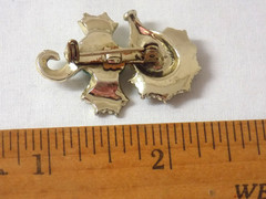 Vintage 1940s Faux Ruby & Turquoise Stylized Gold Tone Seahorse Brooch