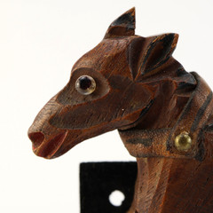Vintage Carve Wood & Leather Collar Colt Foal Horse Running Bucking Brooch Pin