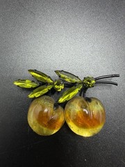 Vintage Austria Forbidden Fruit Frosted Glass Double Peach Brooch