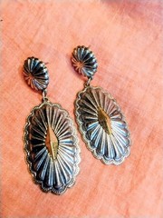Vintage Southwestern Western Silver Brass Tone Concho Sunburst Dangle Earrings