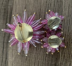 Vintage Pink Star Urchin Anemone Brooch Pin And Clip Earrings Set