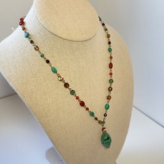 Vintage Napier Retro Faux Turquoise Pendant Beaded Stone Station Y Drop Necklace