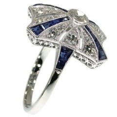 Art Deco 2Ct Sapphire & Lab Created Diamond Birthday 14K White Gold Filled Ring