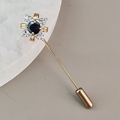 Vintage Sapphire Stick Pin Clear Cubic Zirconia Gold Plated