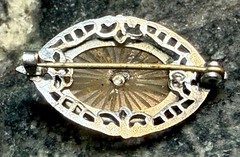 Antique Art Deco Camphor Glass and Silver Tone Metal Pin with Center Stone