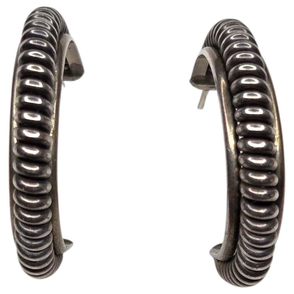 Vintage Sterling Silver 925 Half Hoop Coiled Wire Earrings 1 Inch
