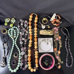 Vintage Jewelry Lot Mixed Necklaces Bracelets Rings Jade Amethyst Statement