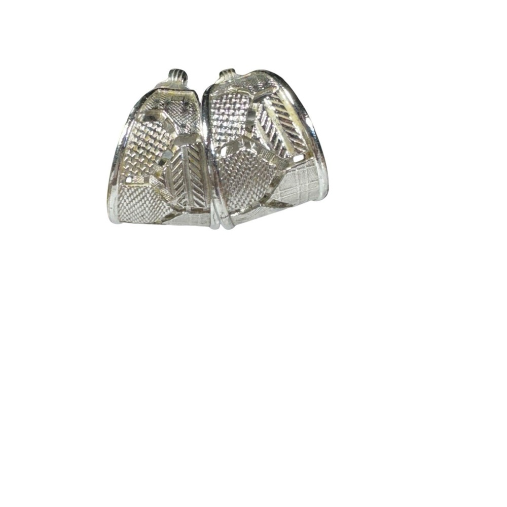 Vintage Clip On Hoop Earrings Silver Tone Textured