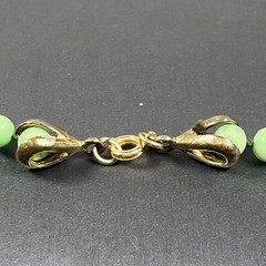 Vintage Green Hand knotted Beaded Necklace Graduated Size Plastic 26″ Faux Jade