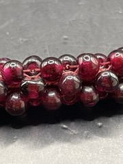 Vtg Almandine Garnet Bead Necklace Woven Rope Boho w Fabric Cord
