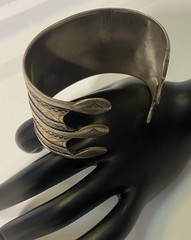 Turkmen Tekke Silver Gilt Wide Cuff Ethnic Tribal Ornate Adjustable Bracelet