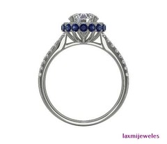 2.50Ct Round Cut Blue Sapphire Lab-Created Diamond Ring 14K White Gold Over