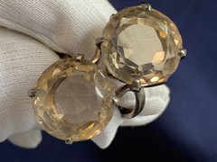 Vtg Ring Size 5.25 Band Costume Jewelry Round Smoky Quartz Look Stones *READ*