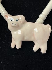 Flying Colors Ceramic Pig Necklace Pink Dot Beads