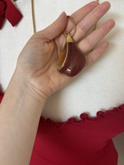 VTG Crown Trifari Burgundy Lucite Teardrop Pendant Gold Tone Chain Statement 33”