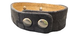 Vintage Leather Bracelet W Metal Plate Double Button Adjust 1990’s-2000’s 7-8”