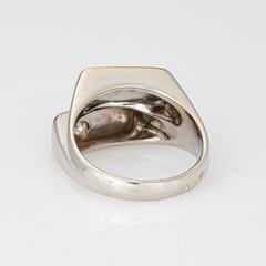 80s Portuguese Enamel Cube Ring 19k White Gold Double Band Sz 6 Fine Jewelry