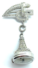 1930s PENNINO Sterling & Rhinestone Art Deco Lapel Brooch & Fob Watch