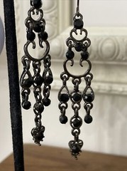Blue Lace Agate Earrings Dangle Stone Black Chandelier Earrings Lot 2 Pair