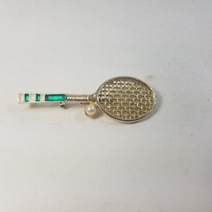 Vintage GERRY’S Tennis Racquet & Ball Brooch / Pin Goldtone