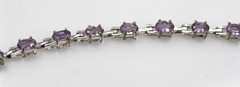 FAS 925 Sterling Silver purple oval cut stones tennis style chain Bracelet 7”